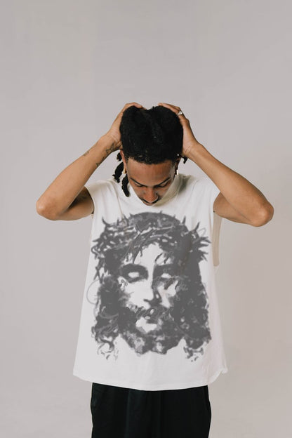Savior Cut-sleeve Tee  White